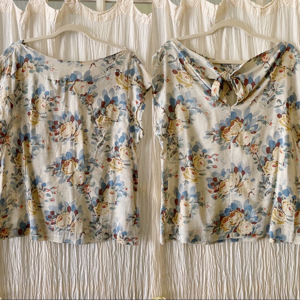 Odille Floral Top-Linen/Cotton-Boat Neck-Size 10